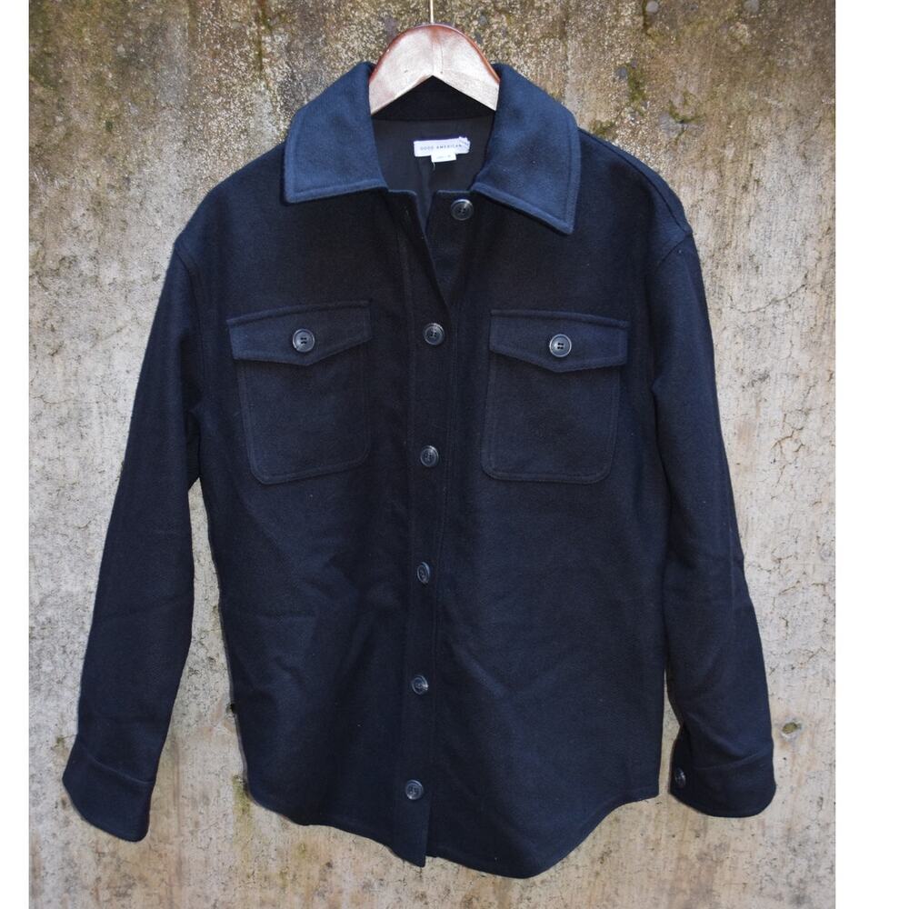 Good American Oversized Wool-Blend Shirt Jacket Black Size 0/00